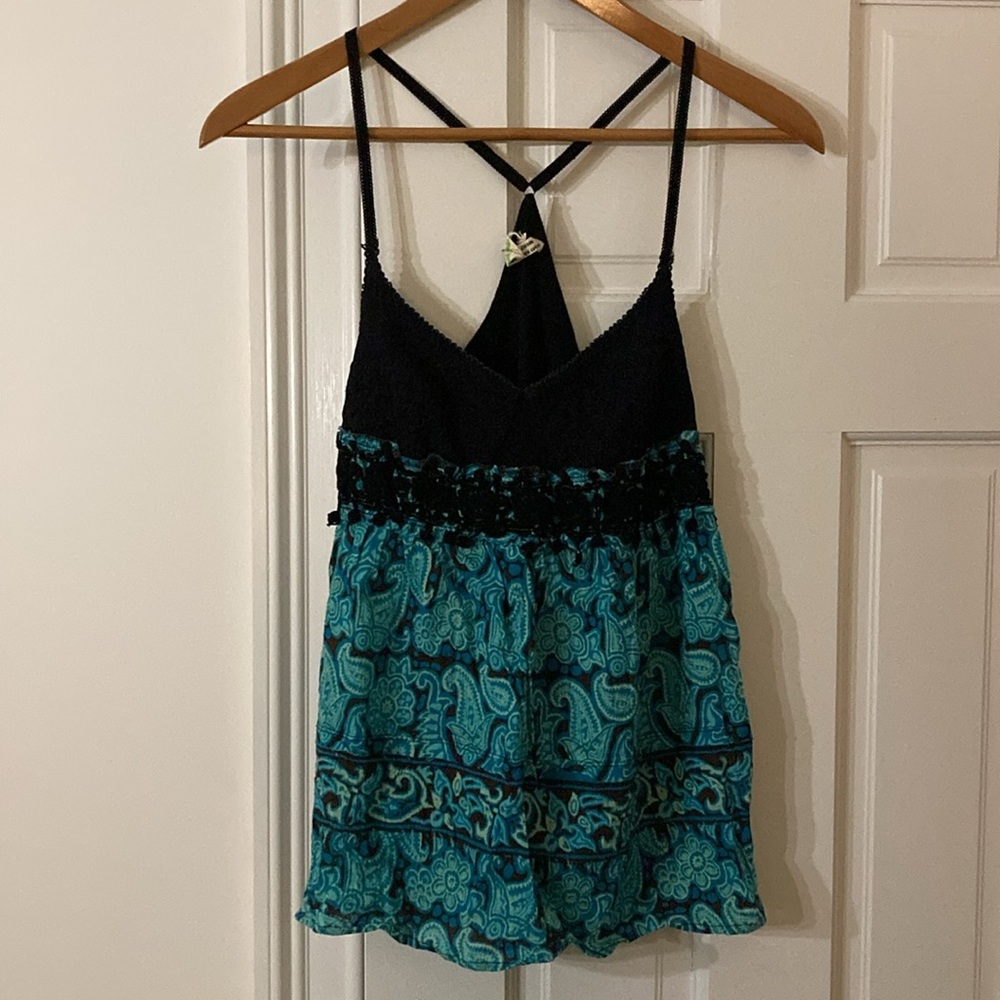 Free People tank top shirt blue/black/brown size S